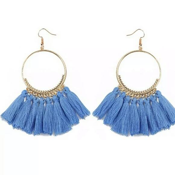 Francesca's Blue Boho Tassel Earrings - Picture 1 of 4
